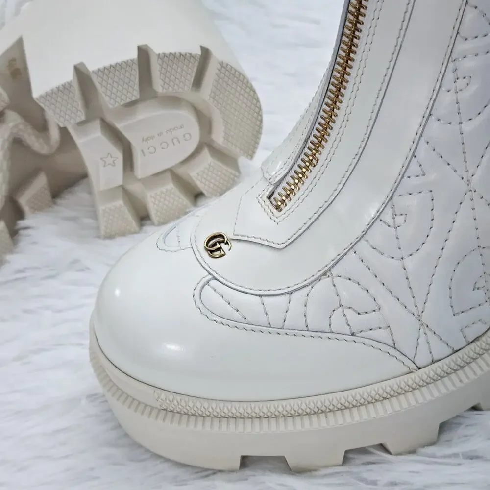 Gucci Calfskin G Rhombus Quilted Ankle Boots White 39.5G | 9.5 US - Picture 4 of 16
